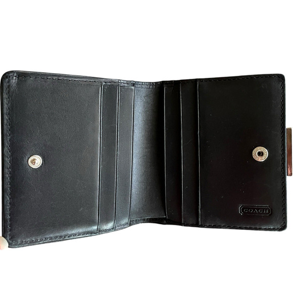 COACH Small Soft Black Leather Bi Fold Silver Coin Purse Wallet Cards Bills VTG - Picture 5 of 9